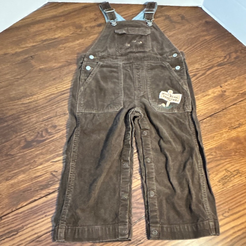 Gymboree Boys Brown Corduroy Overalls Bear Territory Vintage Style Snaps‎ Kids